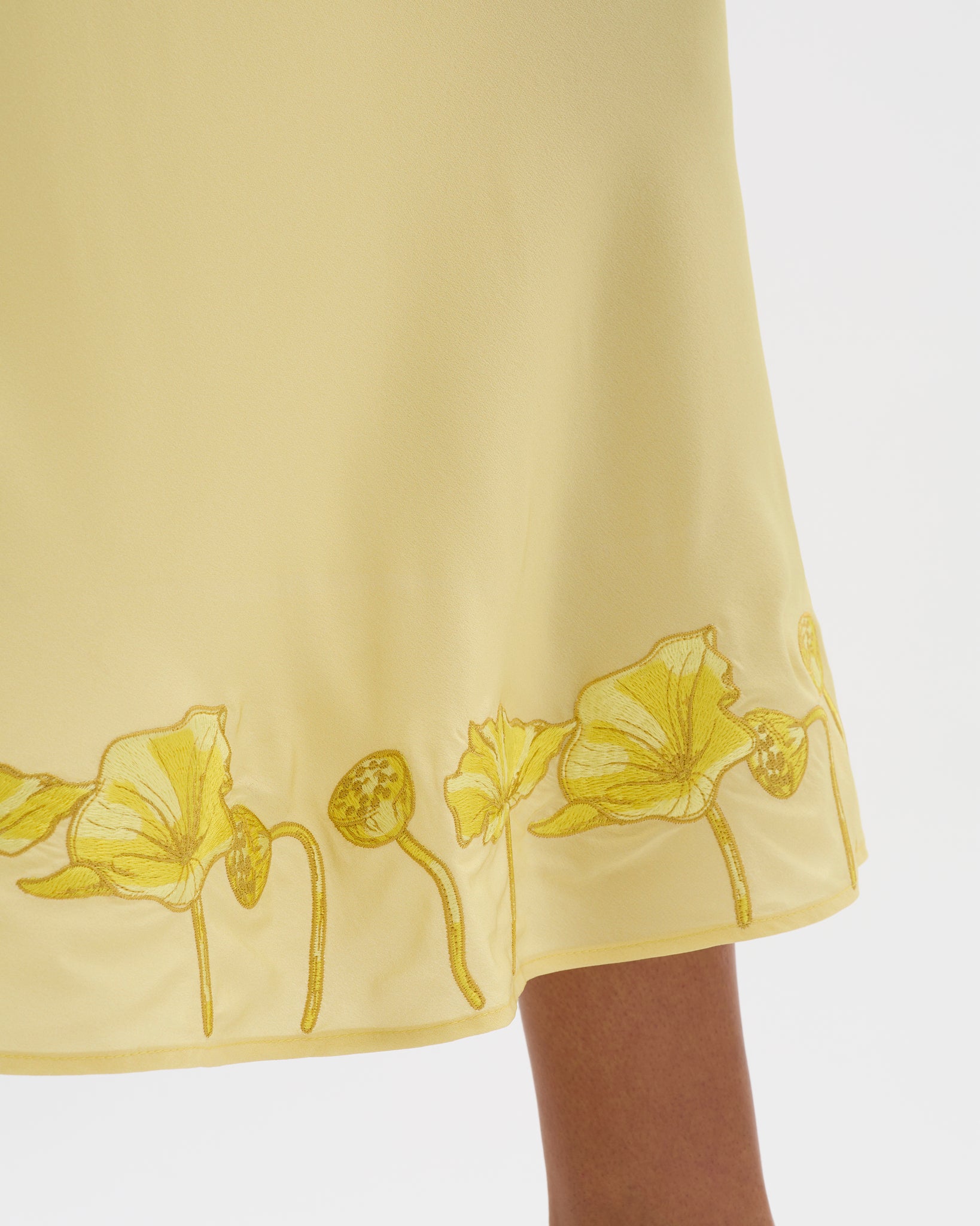 Lotus Embroidered Bias Maxi Skirt