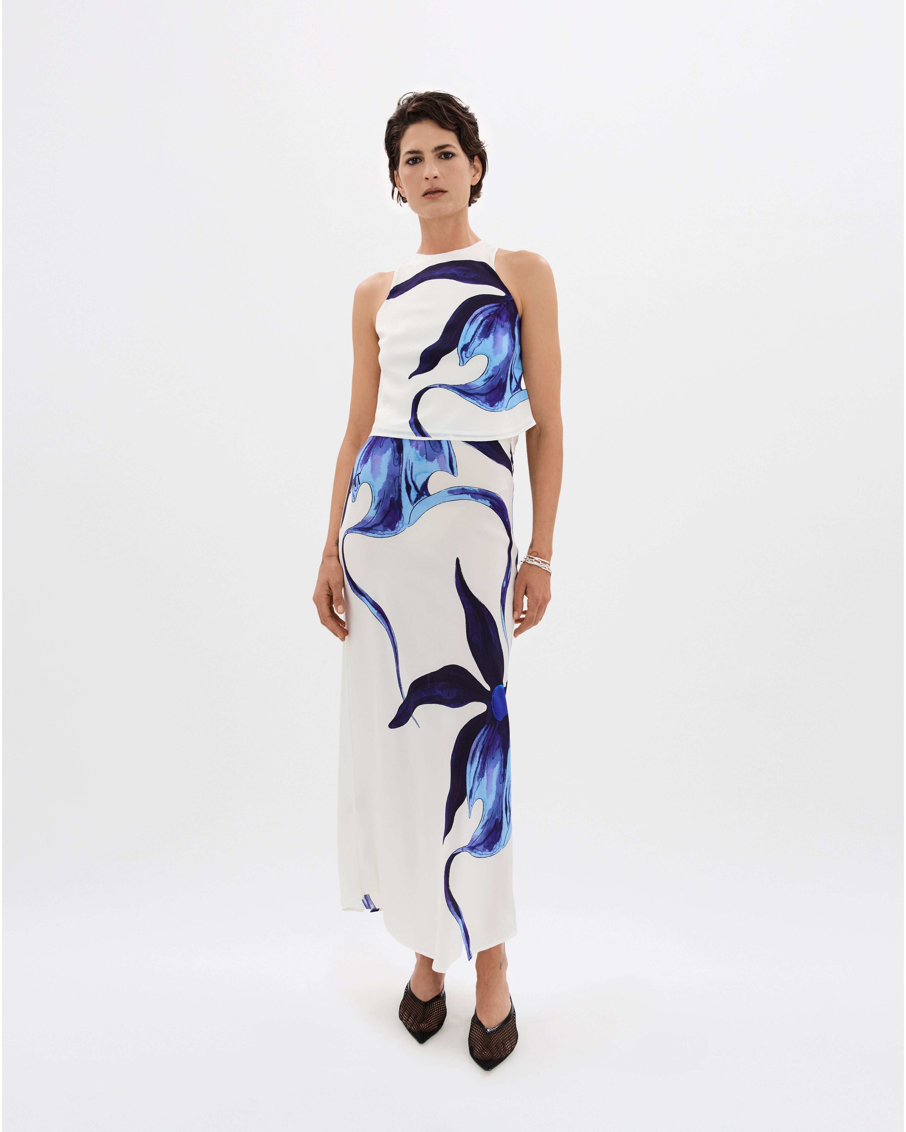 Ink Ghost Orchid Bias Maxi Skirt