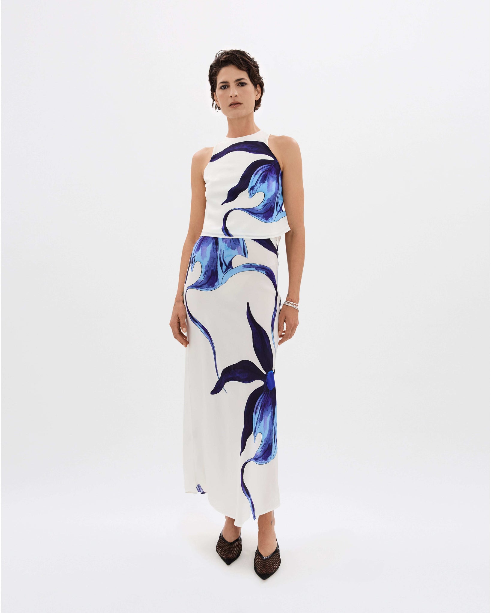 Ink Ghost Orchid Bias Maxi Skirt
