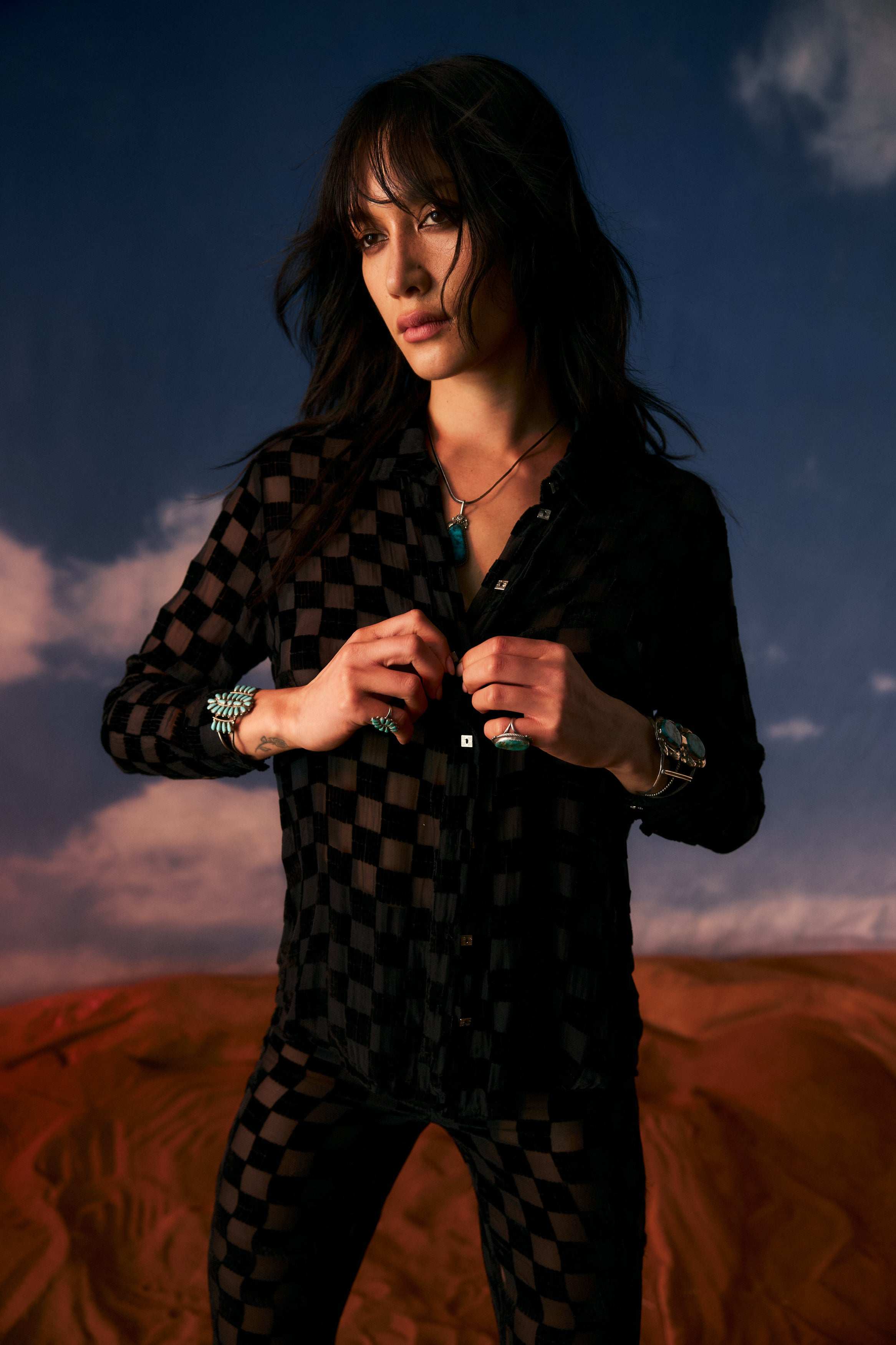 Night Silk Velvet Check Long Sleeve Shirt