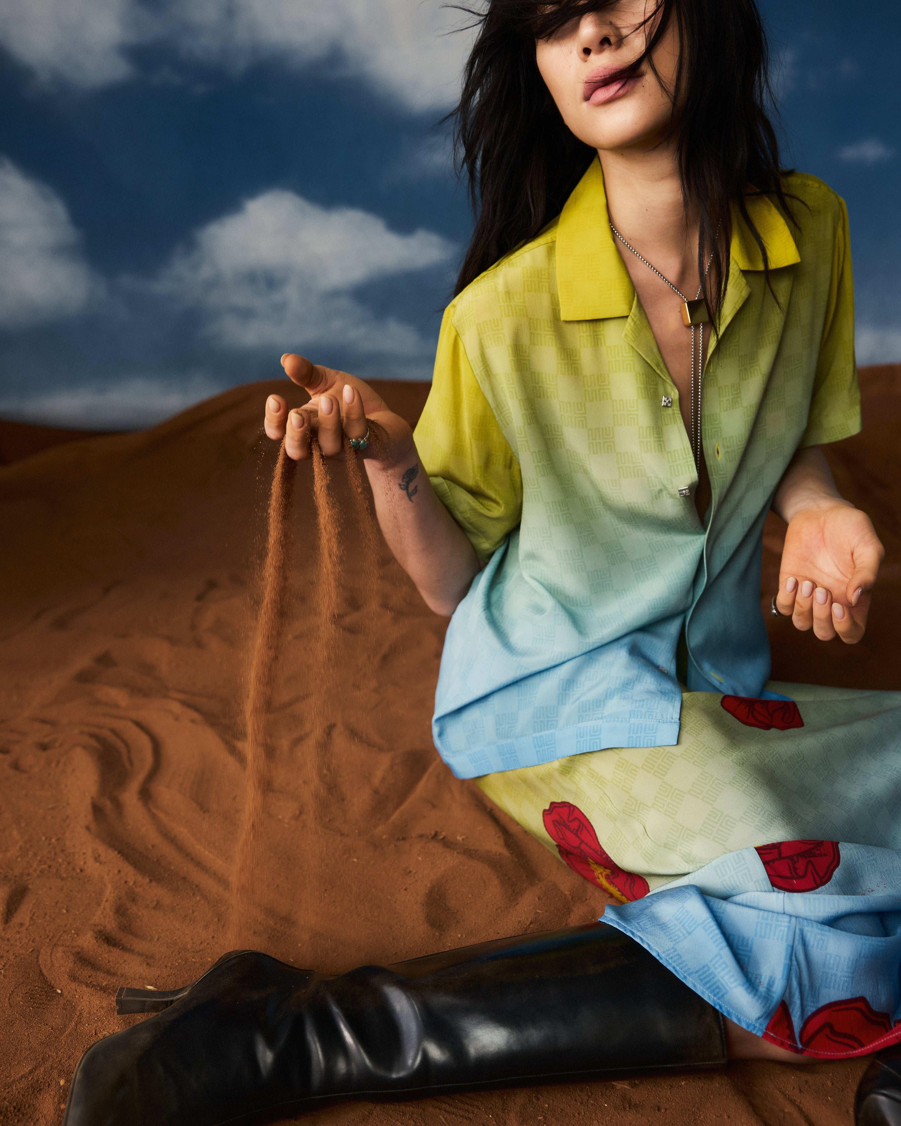 Cactus Rose Silk Chiffon Short Sleeve Shirt - MUMA WORLD