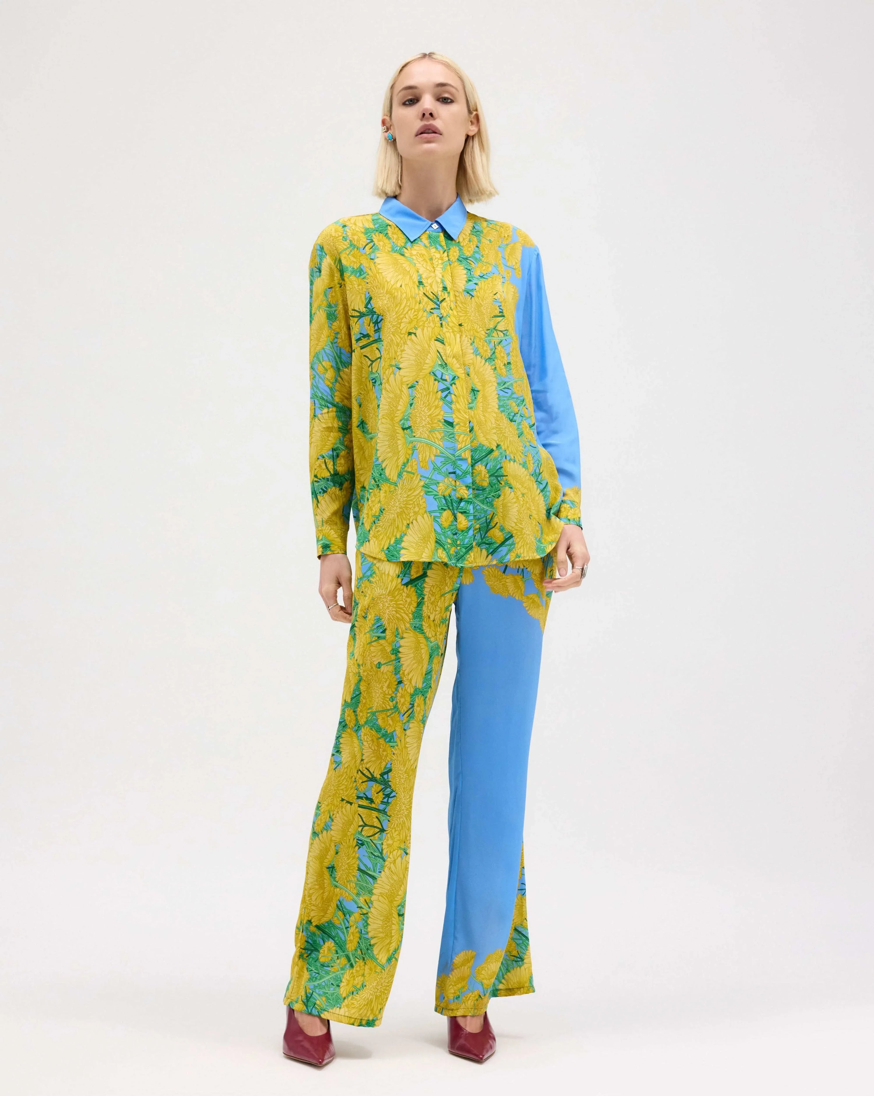 Dandelion Long Sleeve Silk Chiffon Shirt - MUMA WORLD