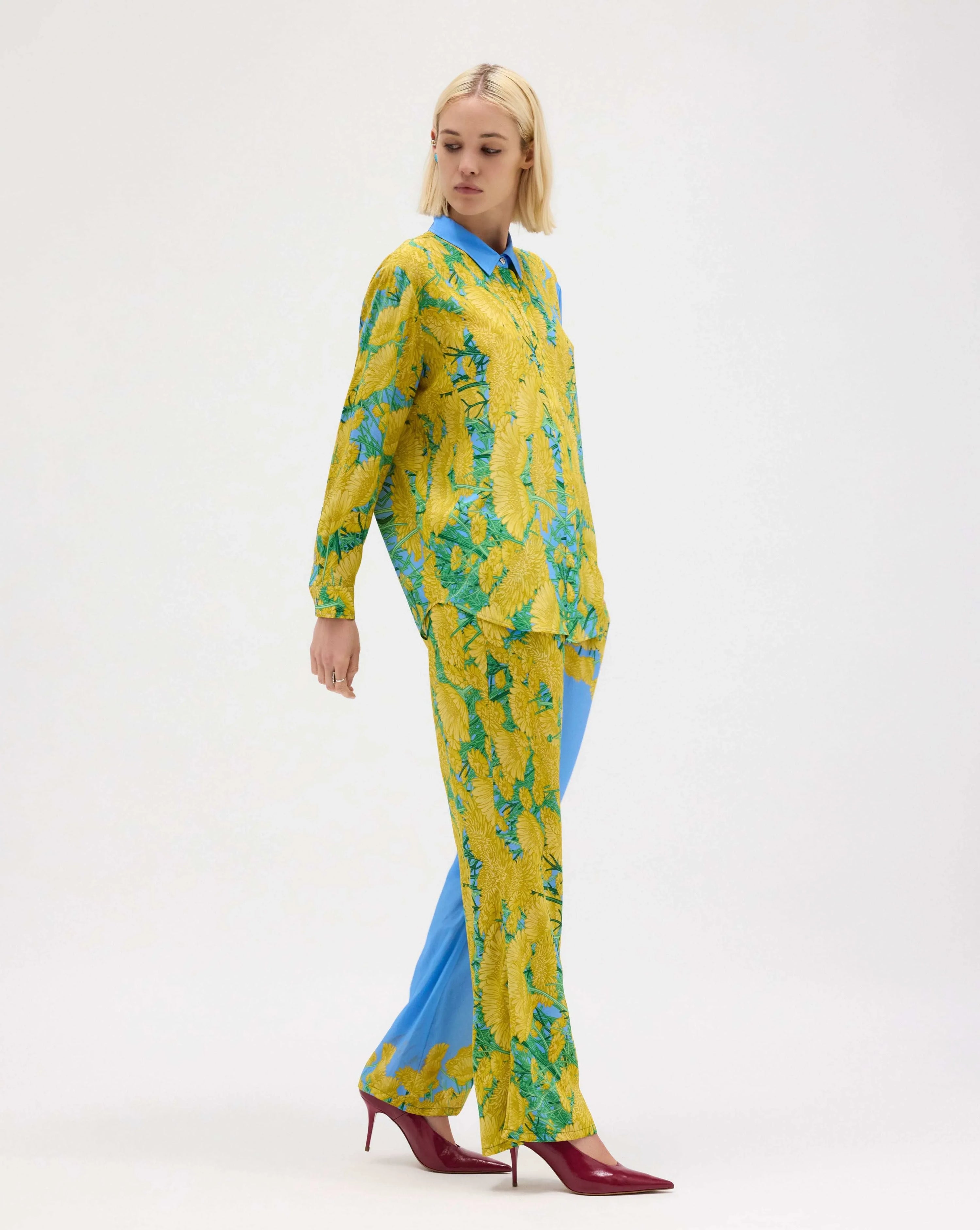 Dandelion Long Sleeve Silk Chiffon Shirt - MUMA WORLD