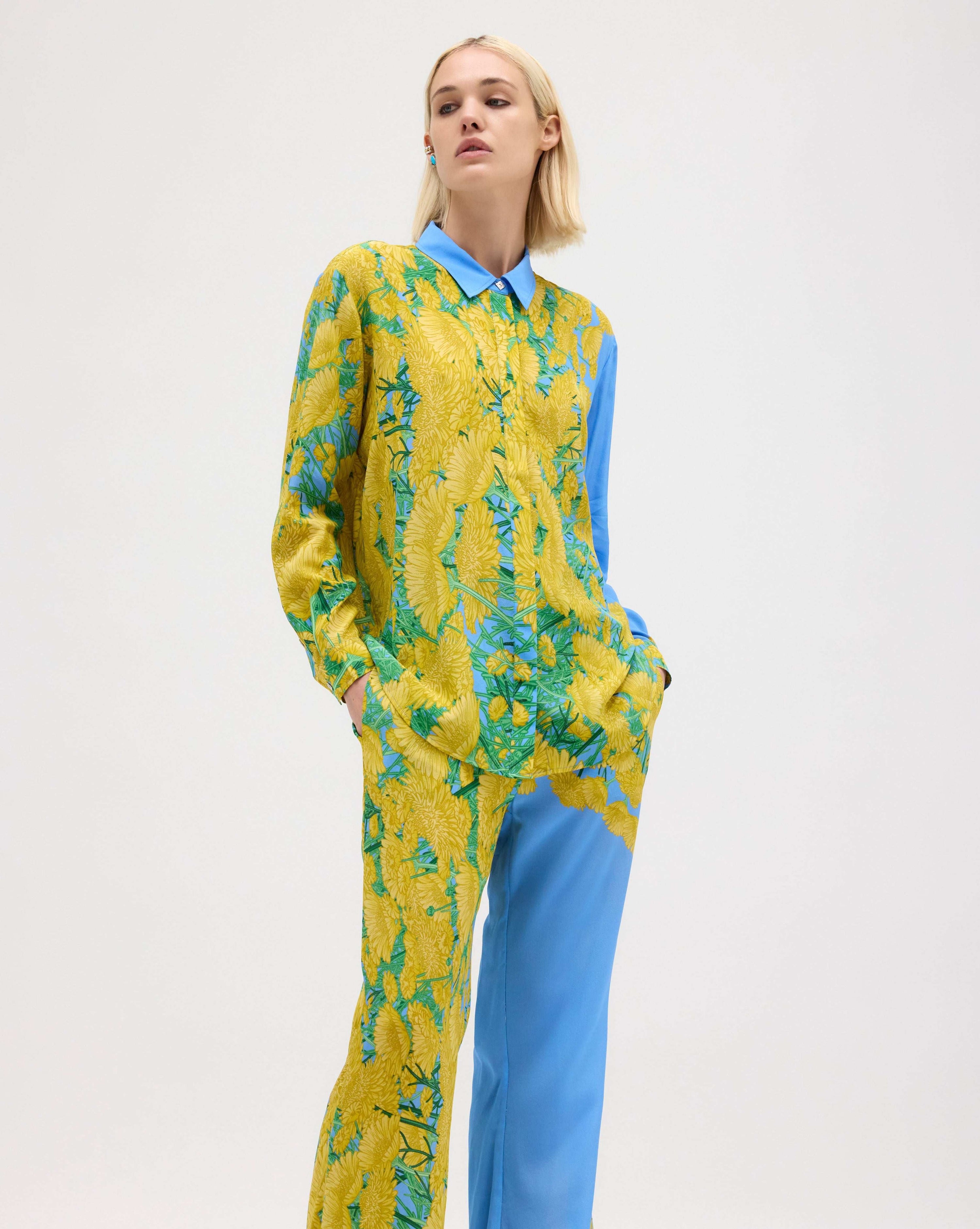 Dandelion Long Sleeve Silk Chiffon Shirt