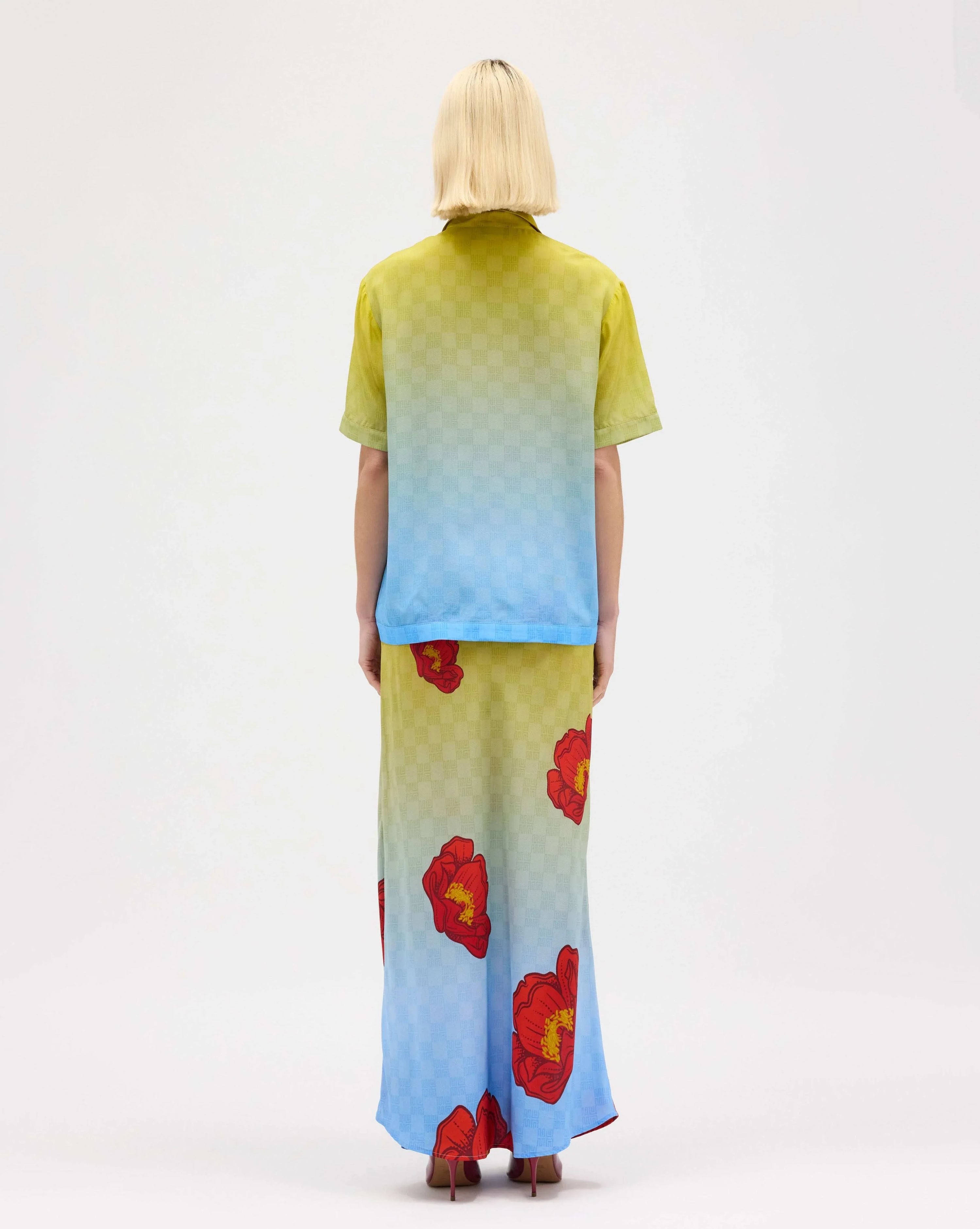 Cactus Rose Silk Chiffon Short Sleeve Shirt - MUMA WORLD