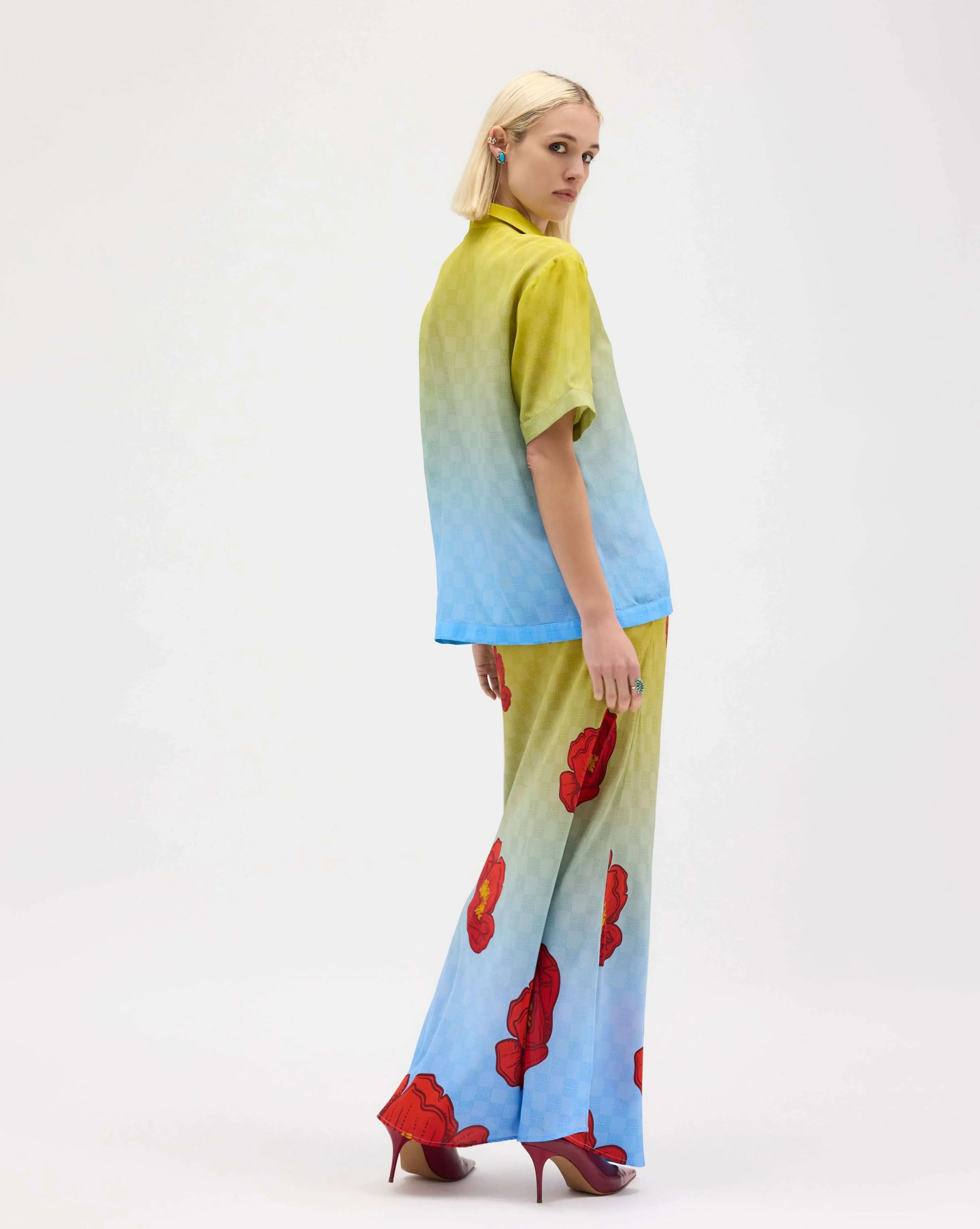 Cactus Rose Silk Chiffon Short Sleeve Shirt - MUMA WORLD