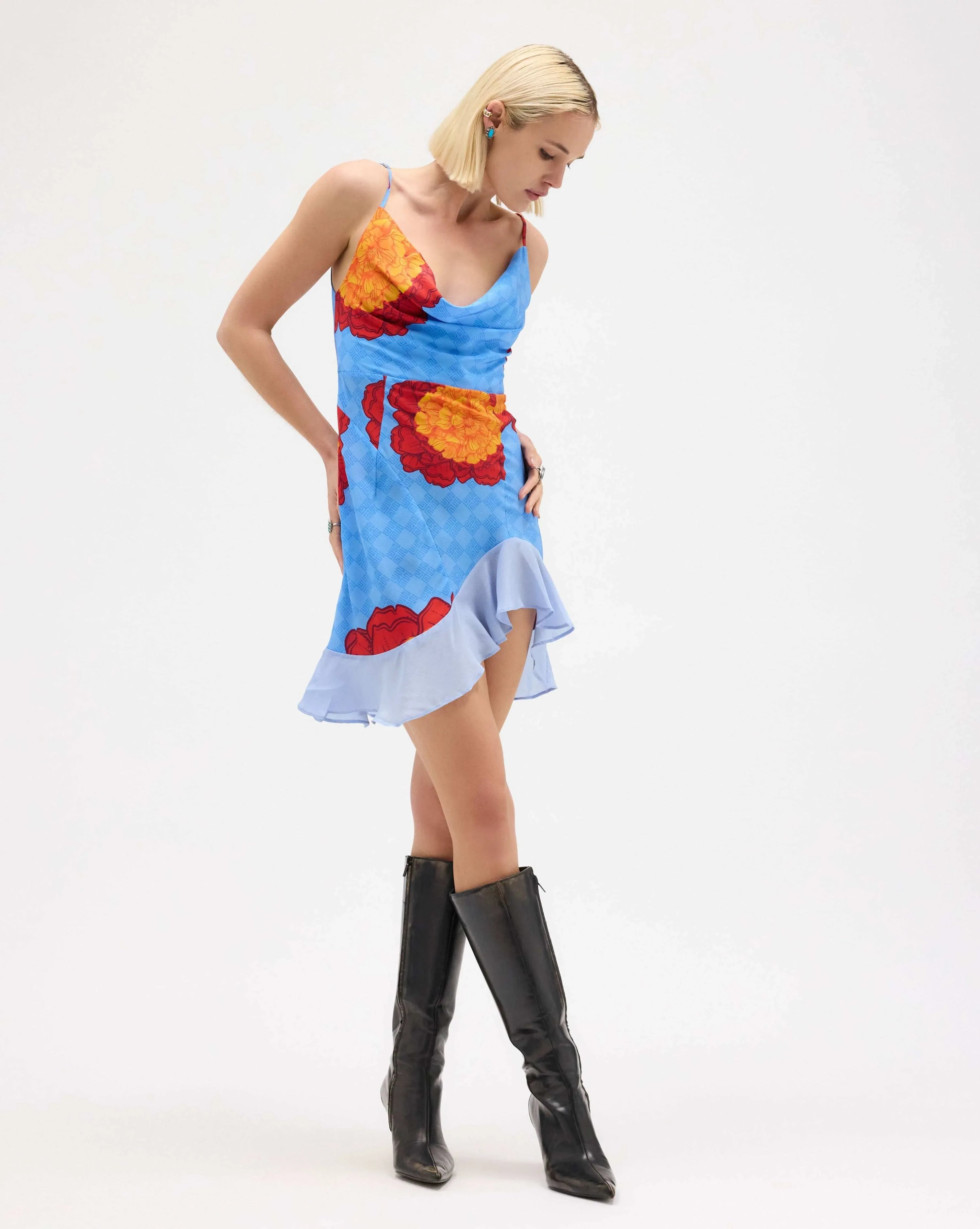 Petals Frill Silk Chiffon Mini Dress - MUMA WORLD