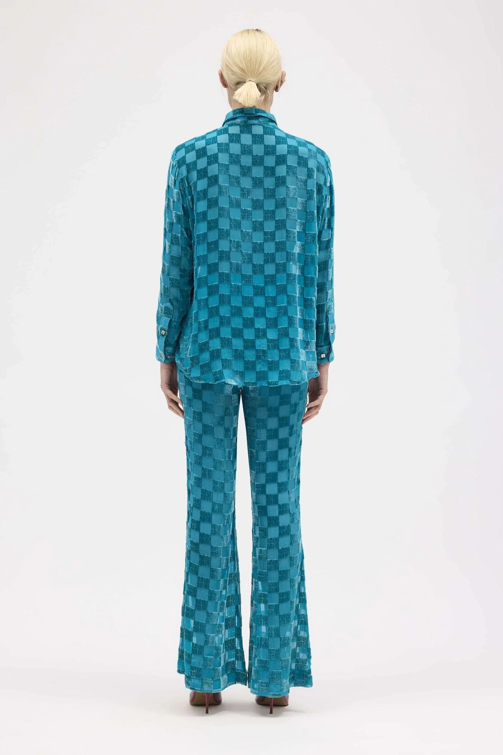 Sky Silk Velvet Check Pants - MUMA WORLD