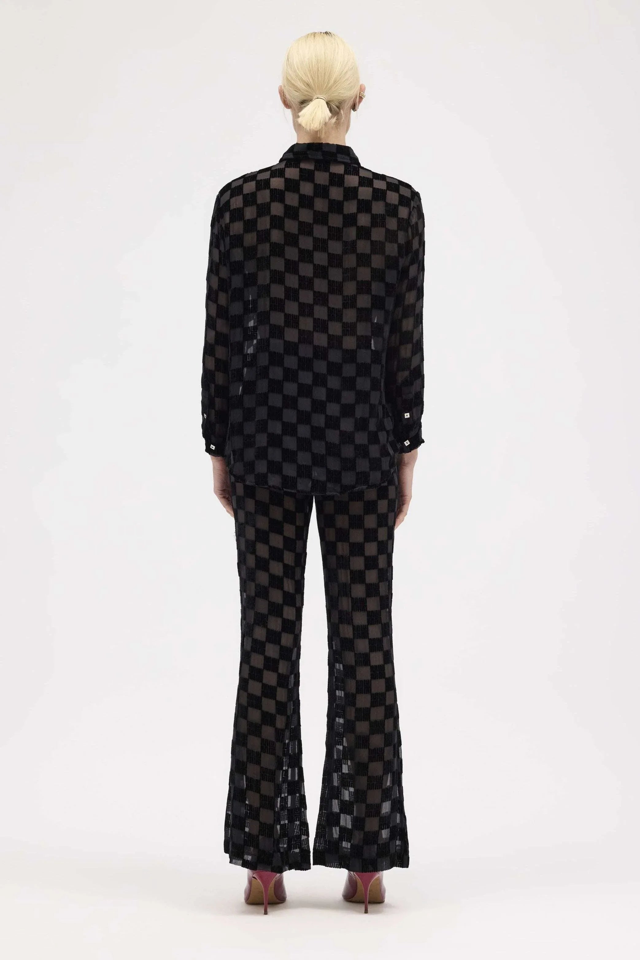 Night Silk Velvet Check Long Sleeve Shirt - MUMA WORLD