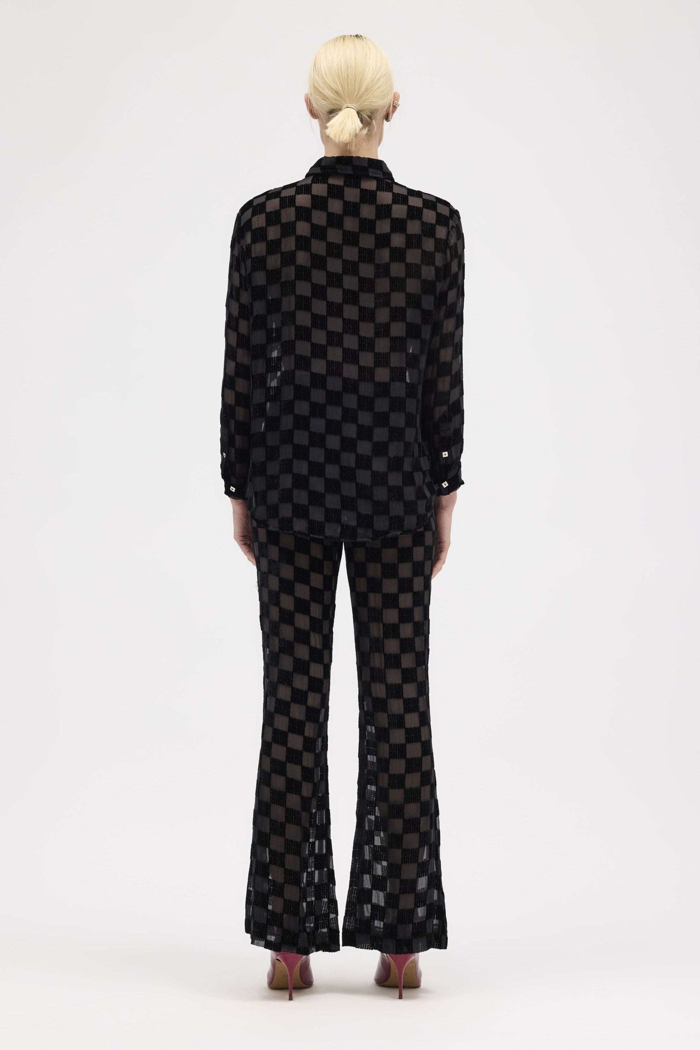 Night Silk Velvet Check Long Sleeve Shirt