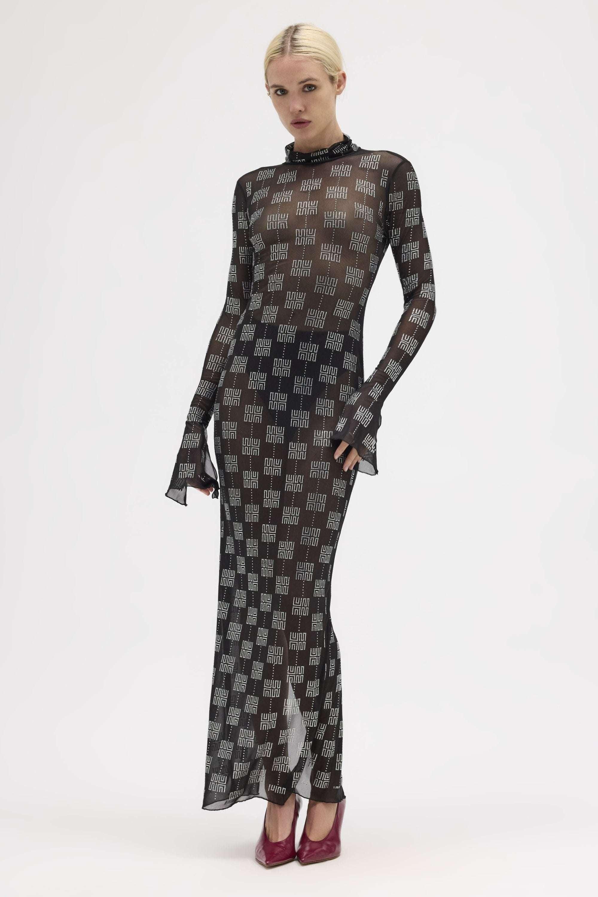 Phoenix Crystal-Embellished Night Mesh Dress - MUMA WORLD