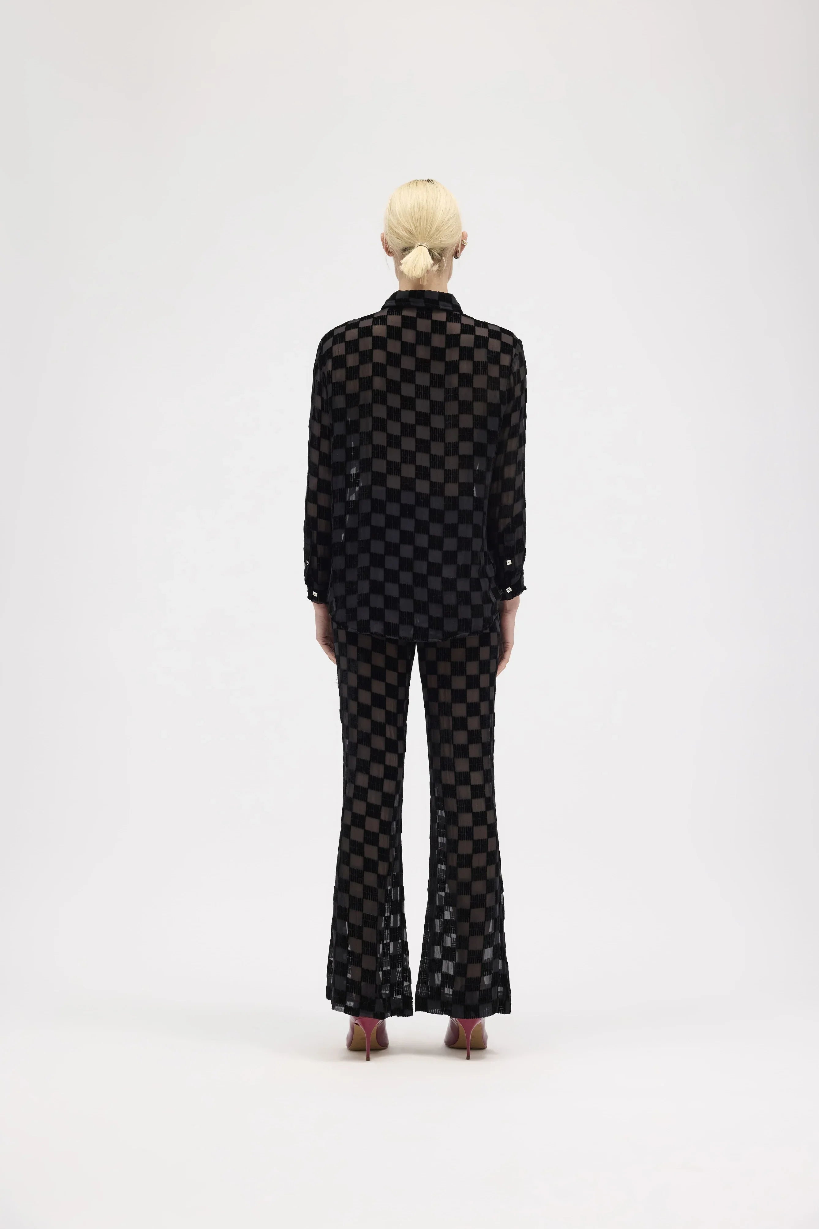 Black Silk Velvet Check Pants - MUMA WORLD