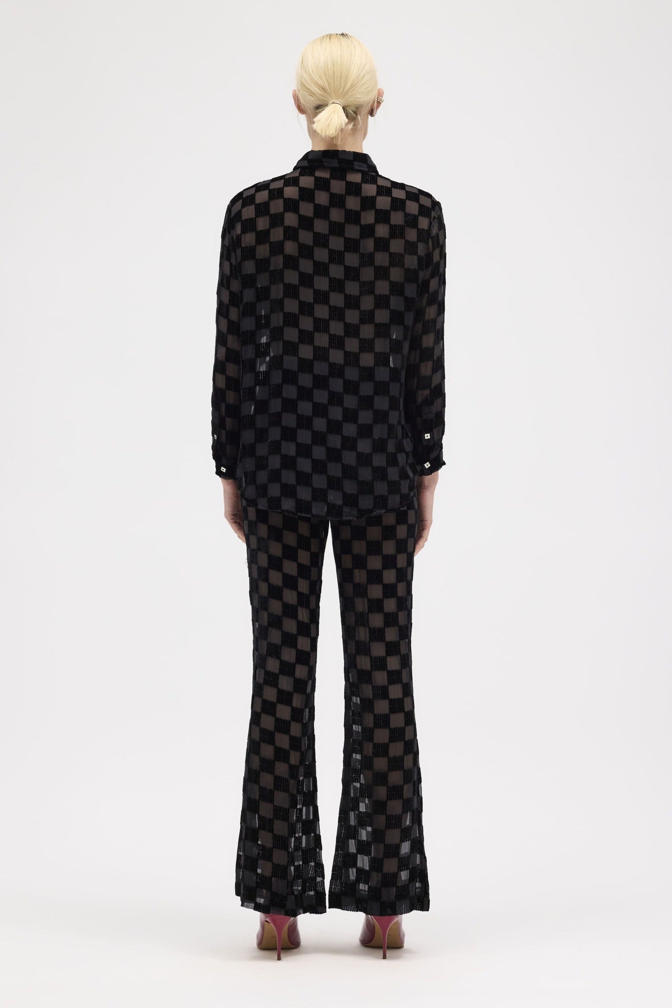 Night Silk Velvet Check Long Sleeve Shirt
