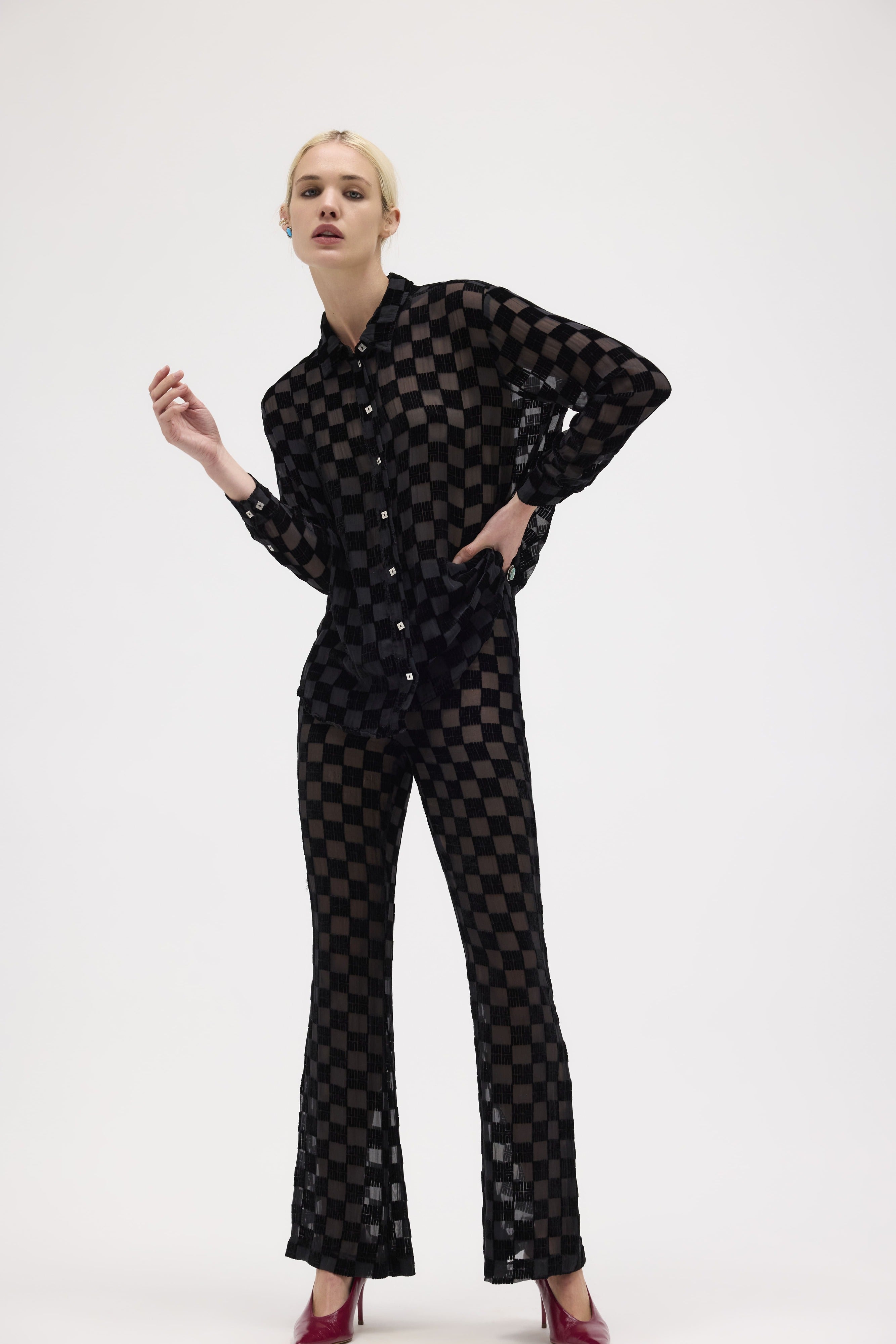 Pull&Bear straight leg check pants in burgundy | ASOS