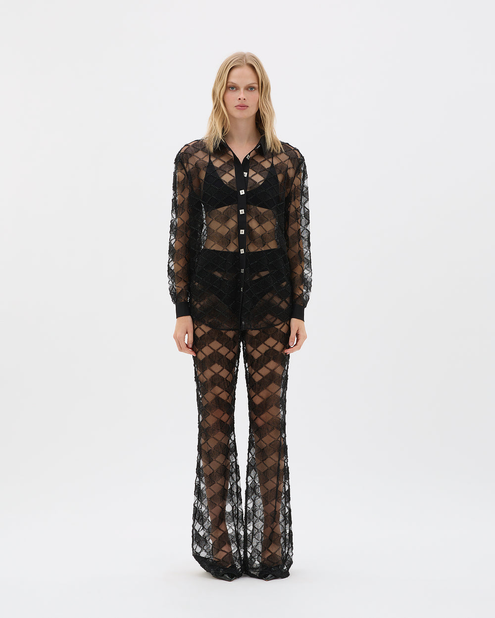 Beaded Lace Long Sleeve Shirt - MUMA WORLD  Top