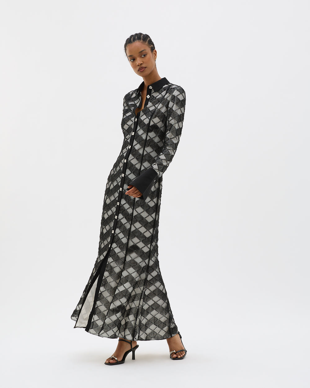 Beaded Lace Maxi Shirt Dress - MUMA WORLD  Dress