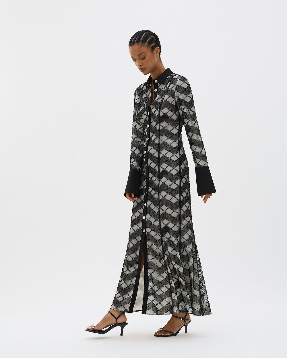 Beaded Lace Maxi Shirt Dress - MUMA WORLD  Dress