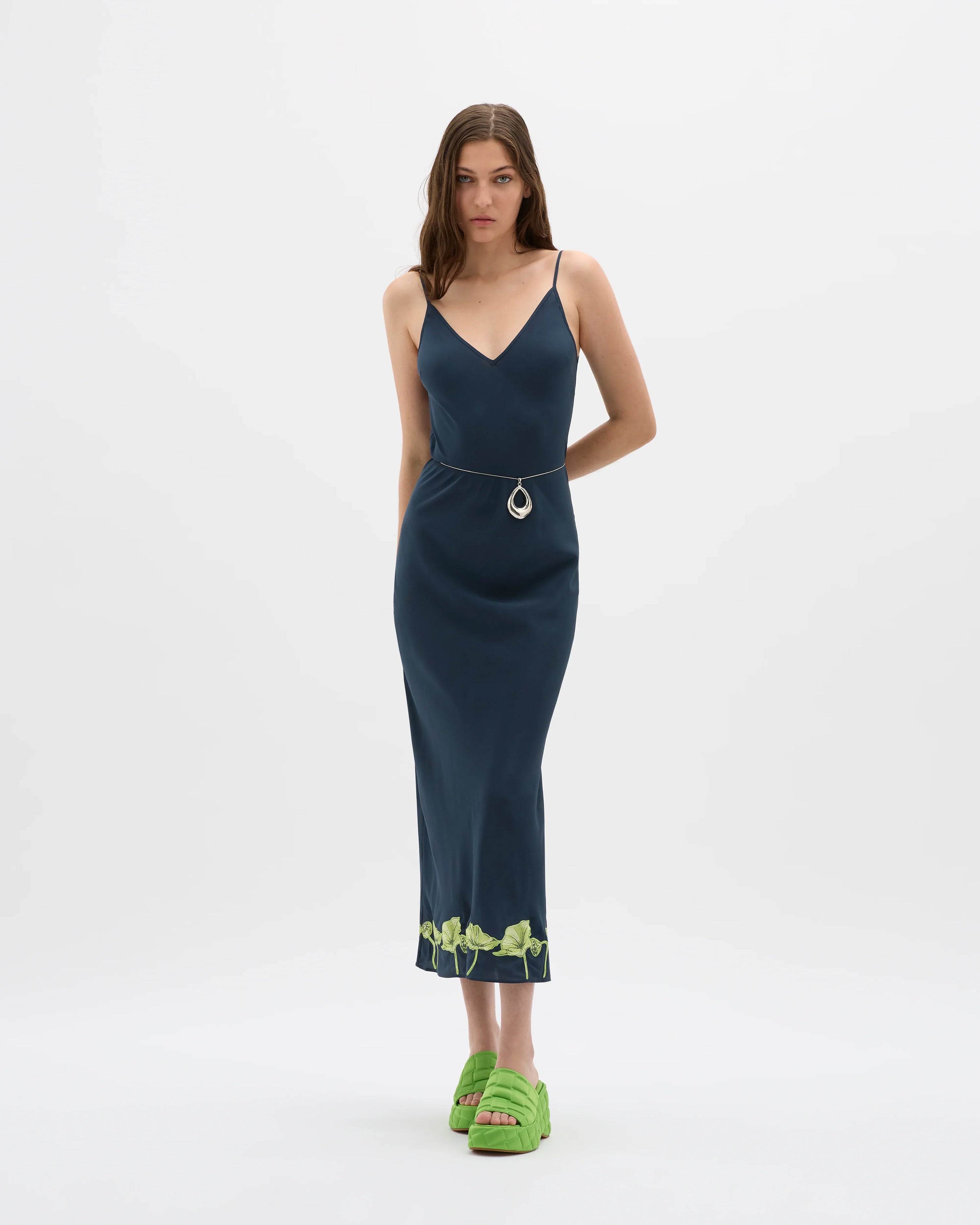 Lotus Embroidered Bias Maxi Dress - MUMA WORLD