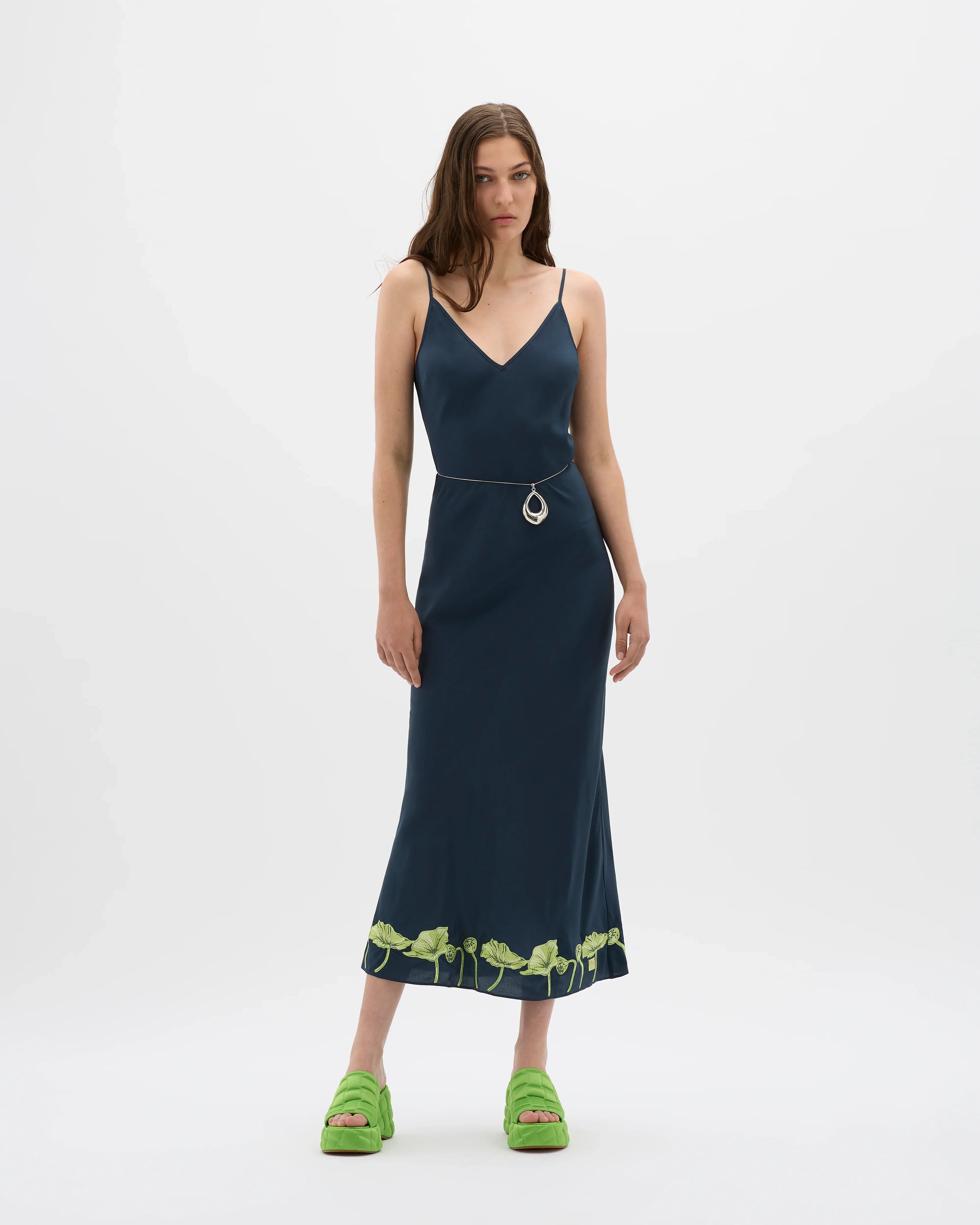 Lotus Embroidered Bias Maxi Dress - MUMA WORLD
