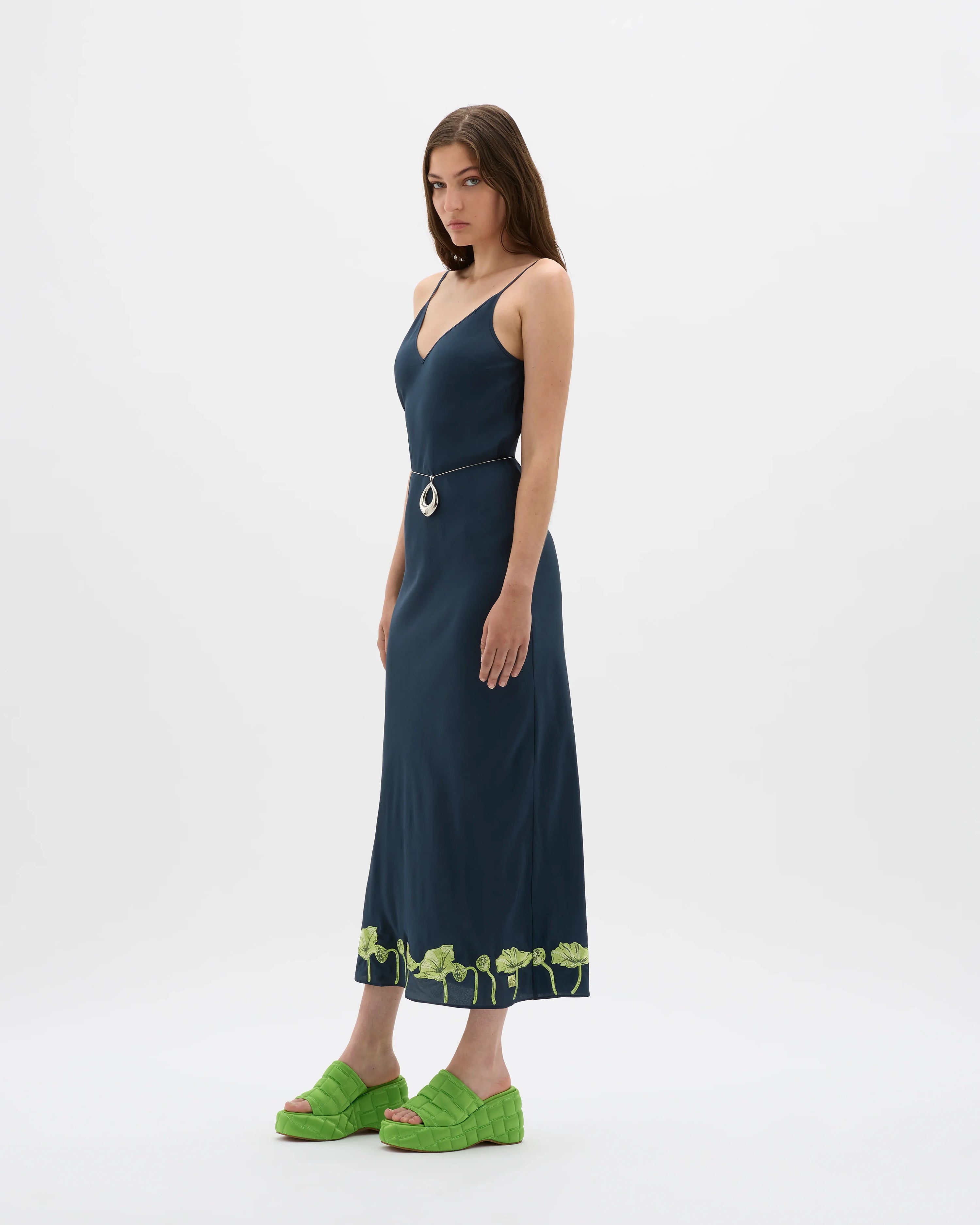 Lotus Embroidered Bias Maxi Dress - MUMA WORLD