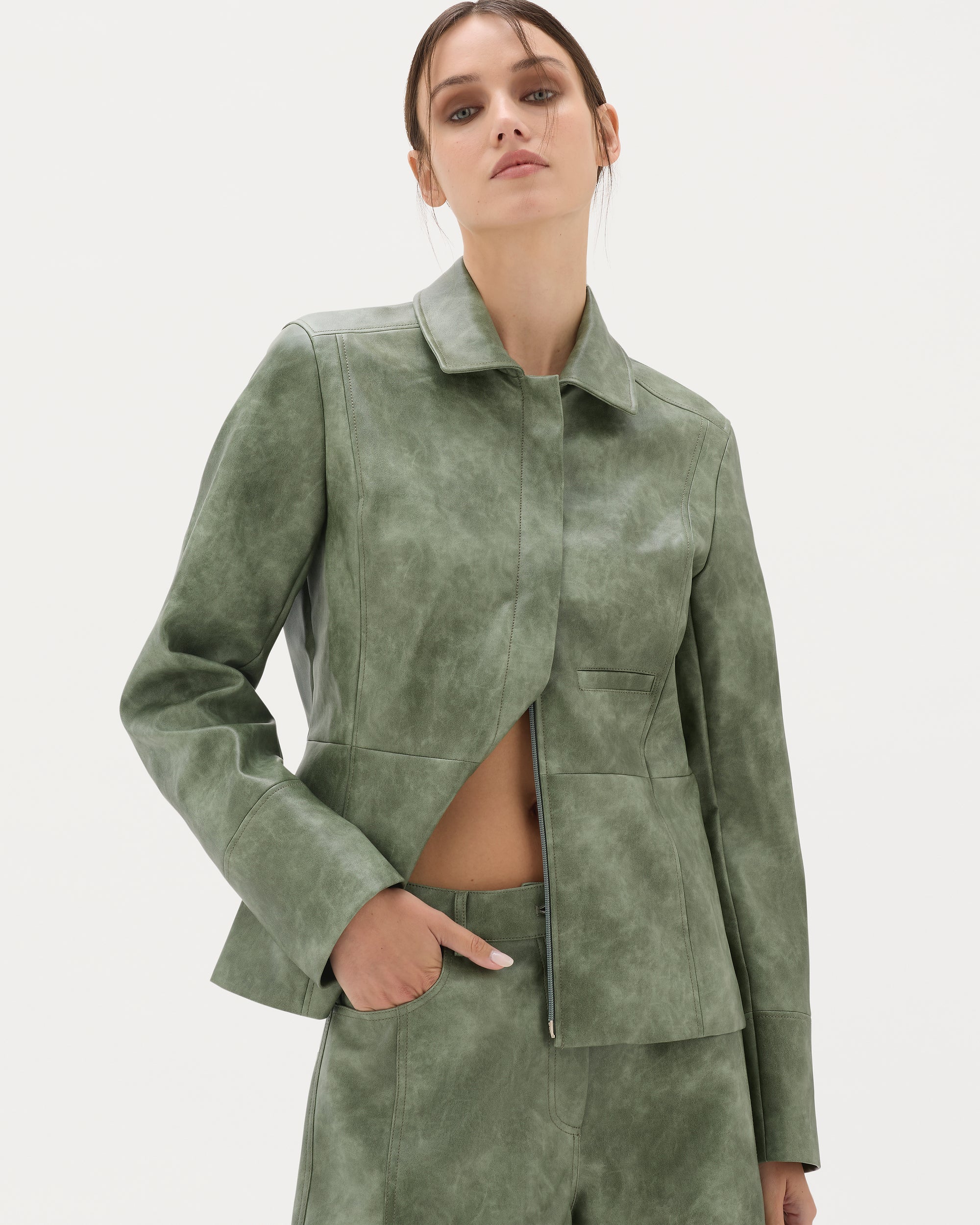 Sage Tailored Leather Jacket