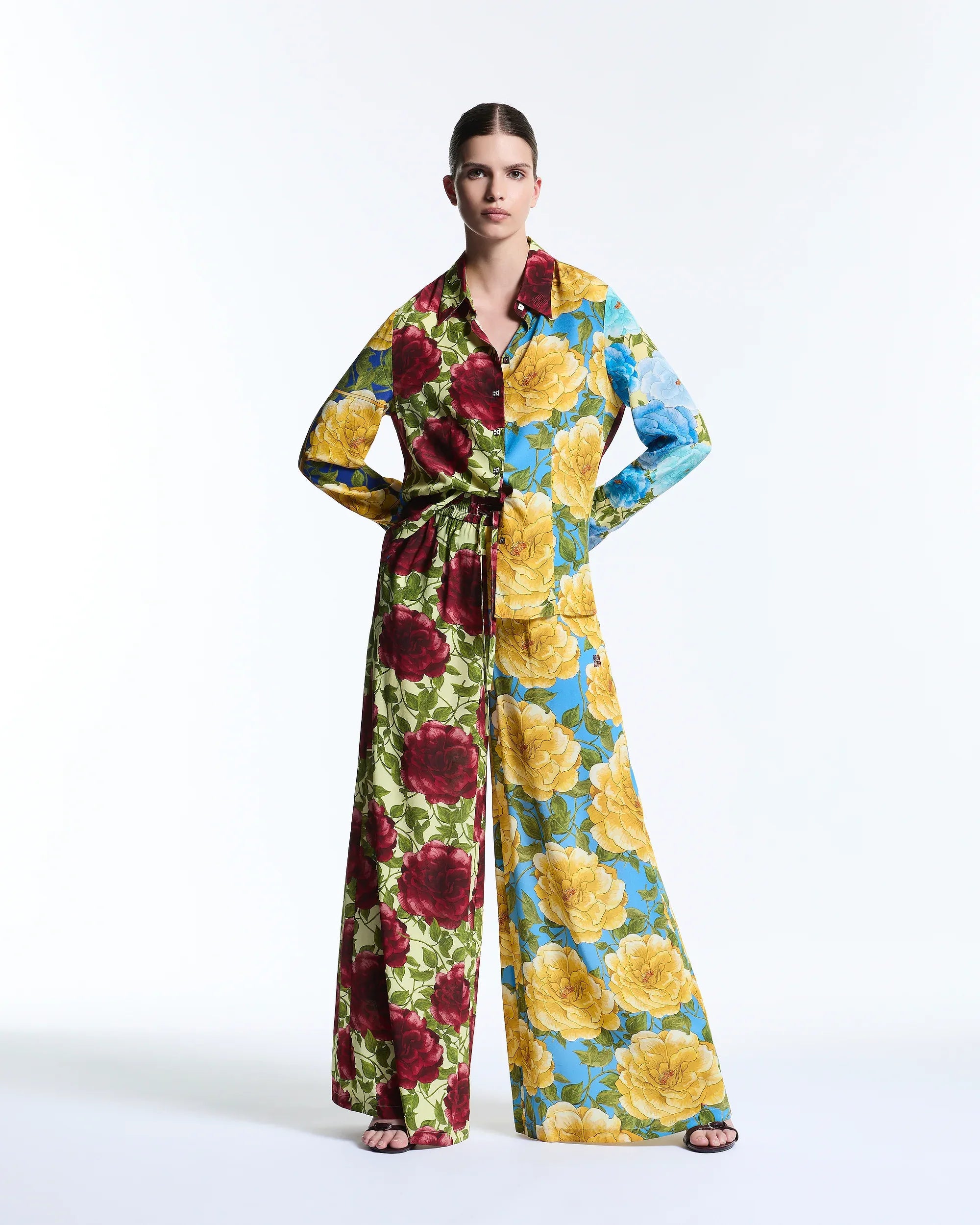 Mixed Floral Wide Leg Pants - MUMA WORLD