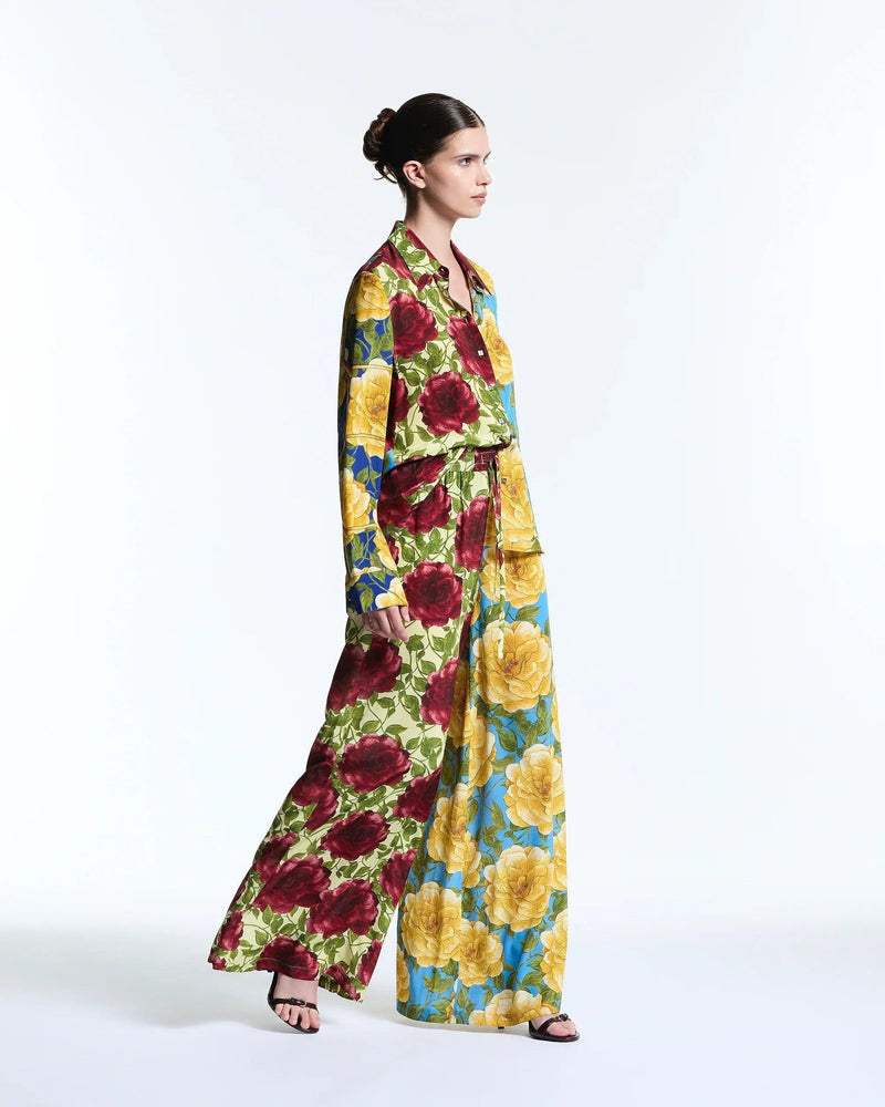 Mixed Floral Wide Leg Pants - MUMA WORLD