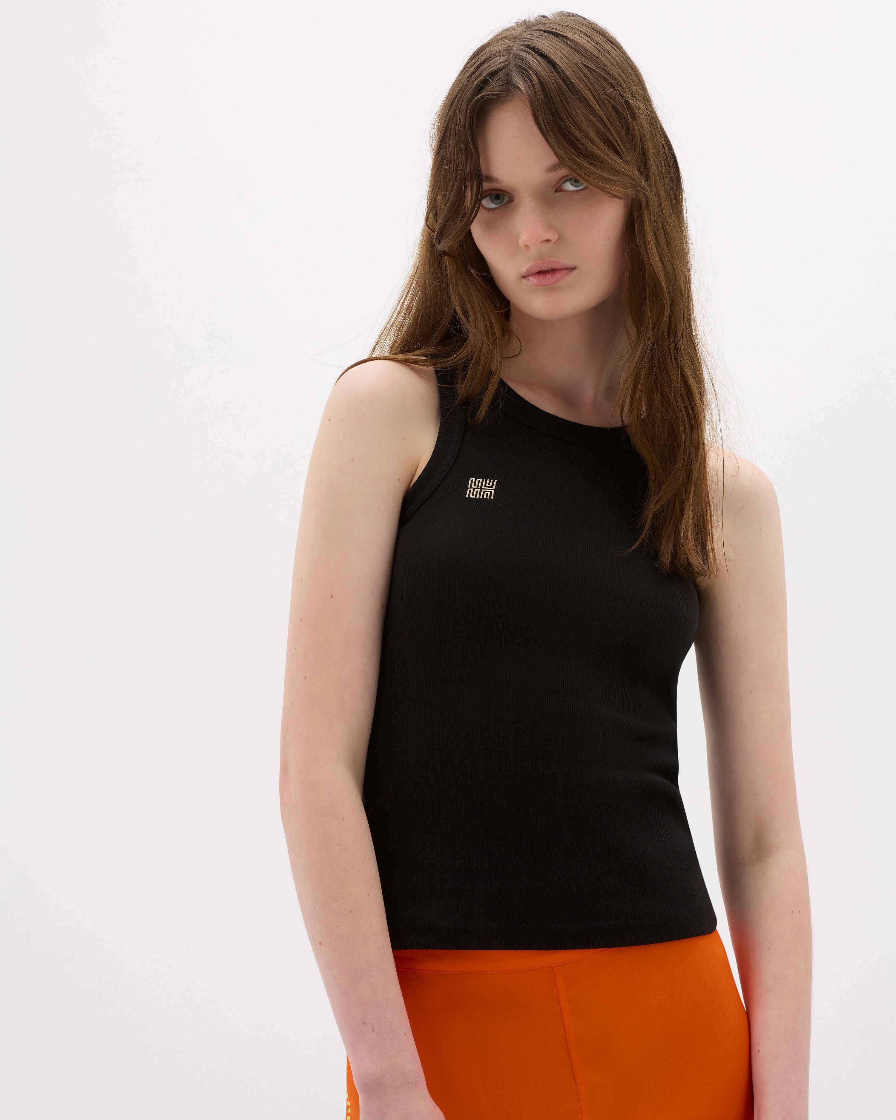 Yin Black Ribbed Singlet - MUMA WORLD