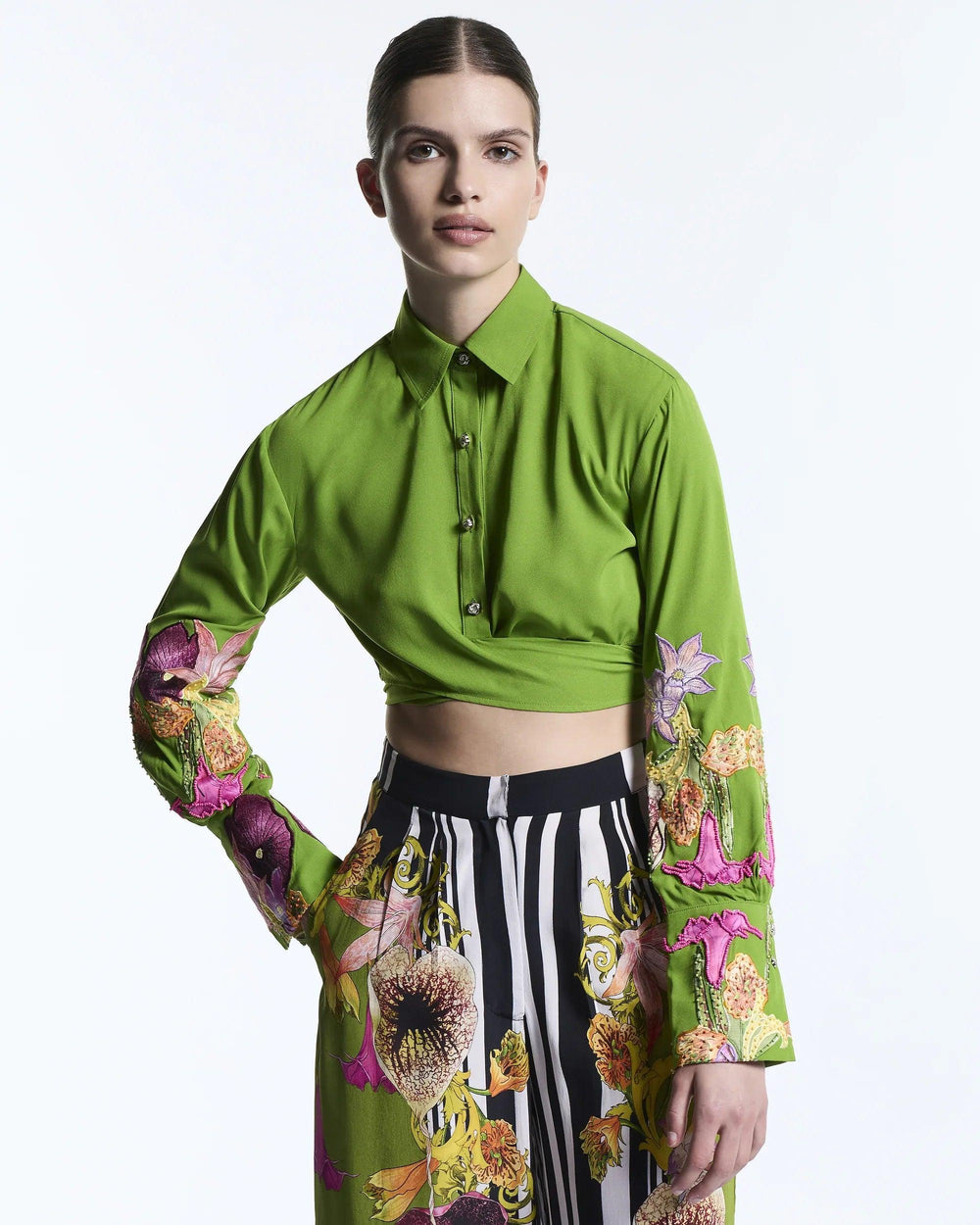 FLORAL CANOPY BEADED CROPPED SHIRT - MUMA WORLD