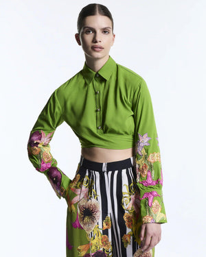 FLORAL CANOPY BEADED CROPPED SHIRT - MUMA WORLD
