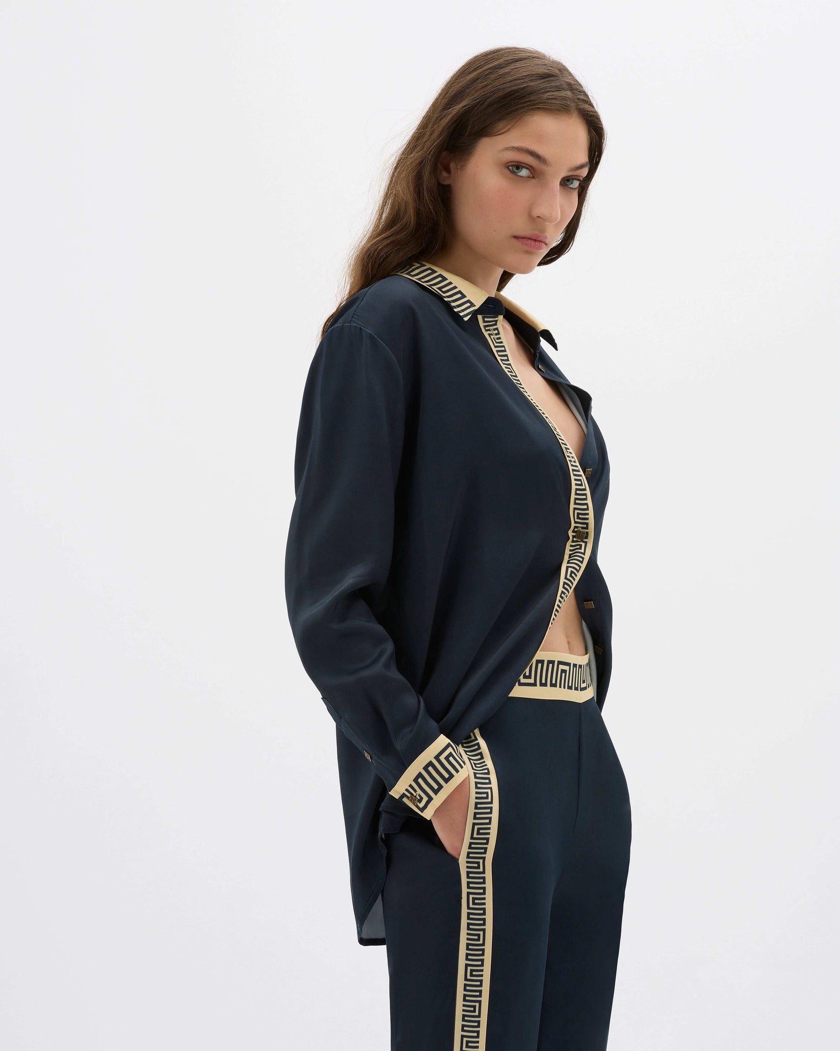 Yin Navy Contrast LS Shirt