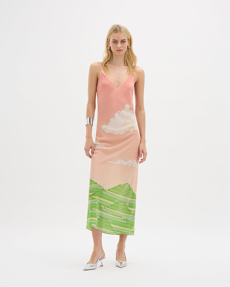 Eden Sky Silk Chiffon Maxi Dress