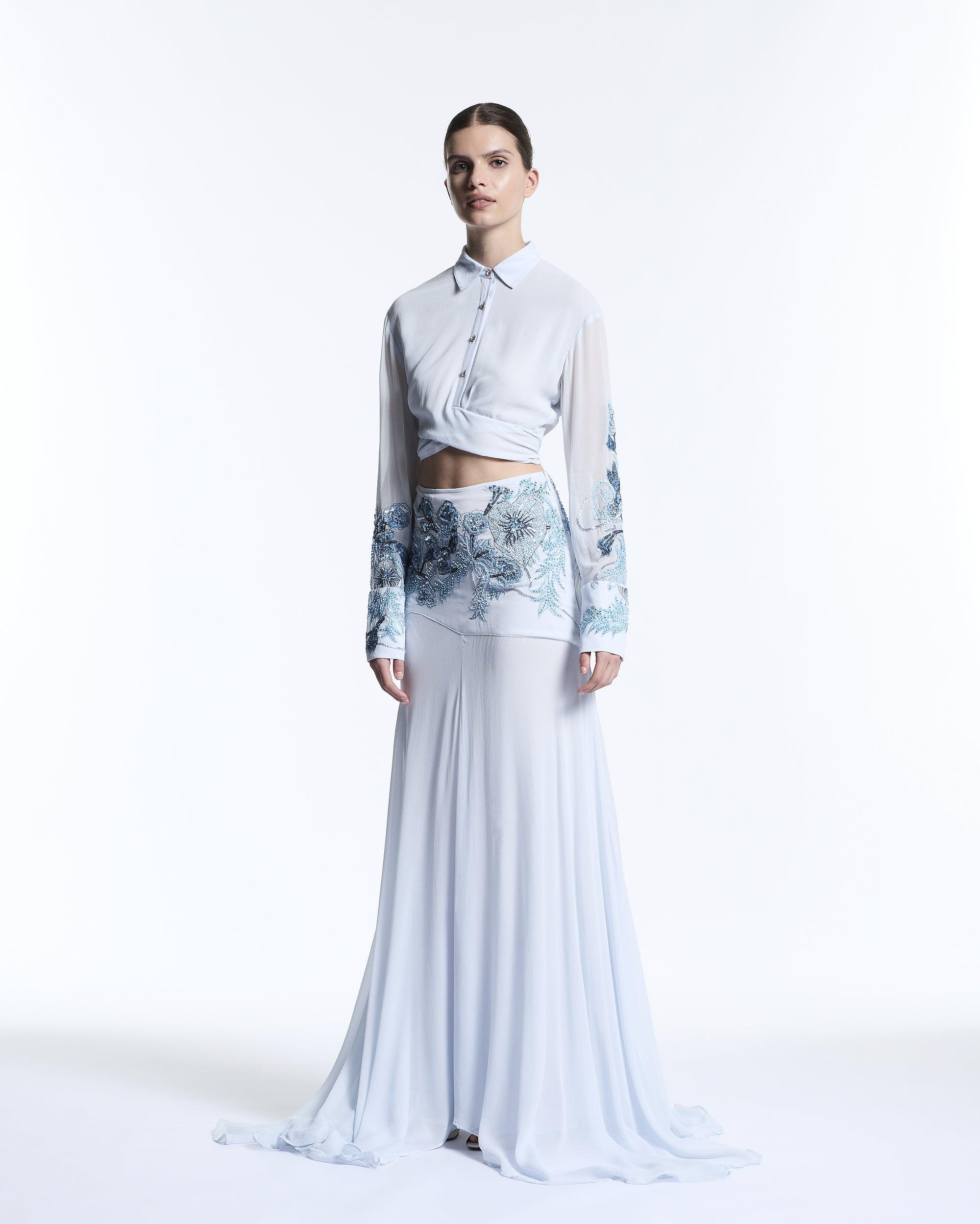 Blue Vine Embroidered Top