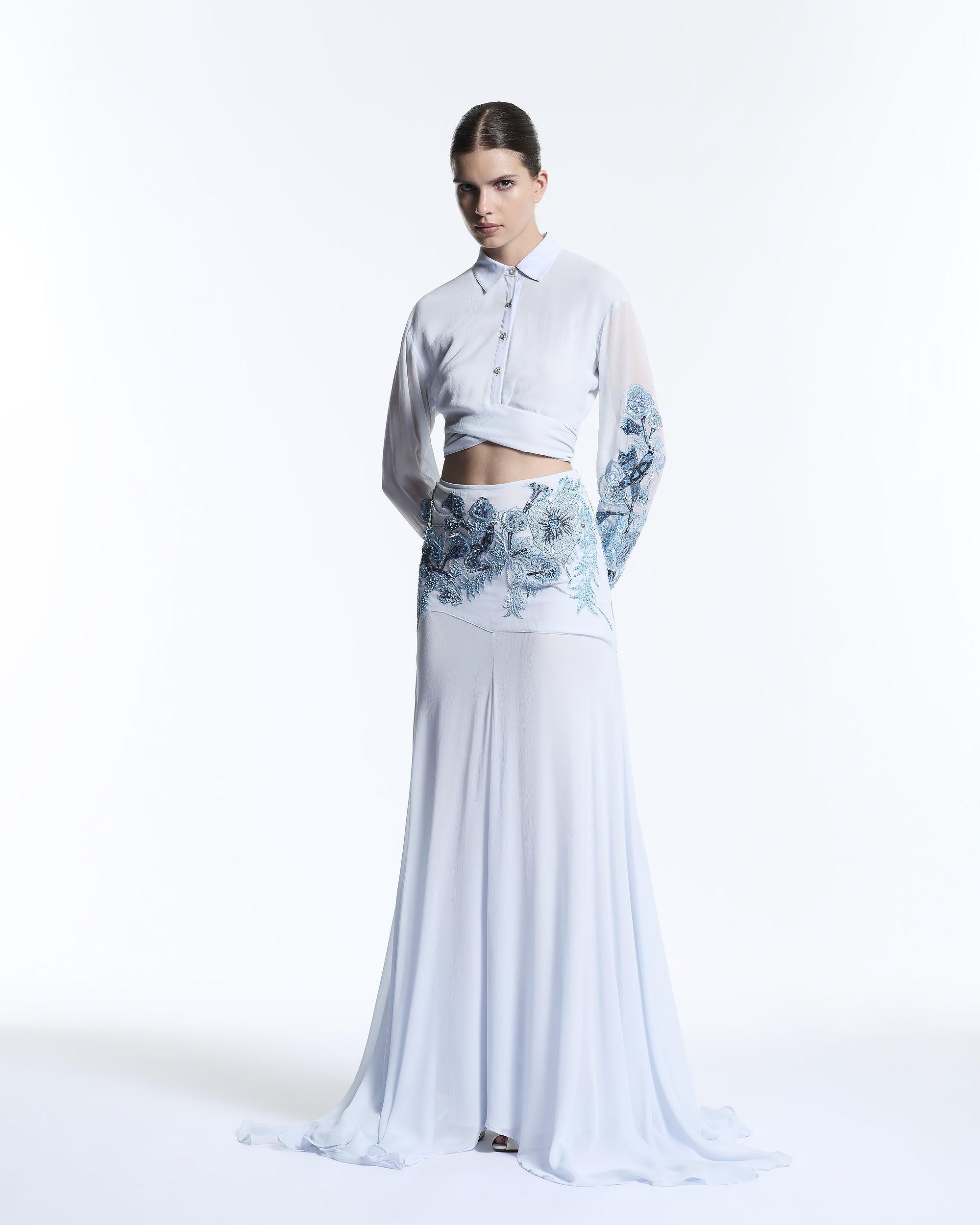Blue Vine Embroidered Top