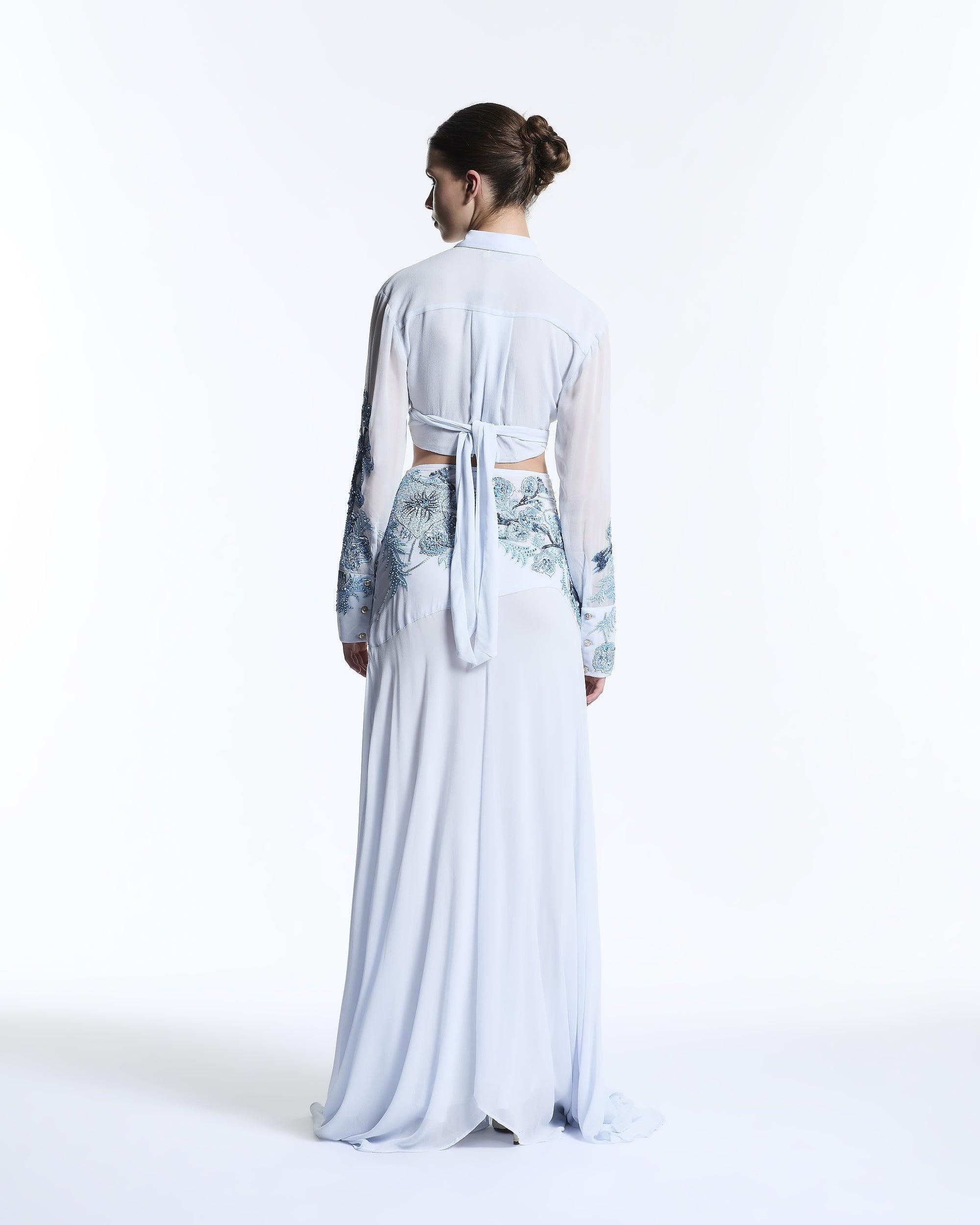 Blue Vine Embroidered Top
