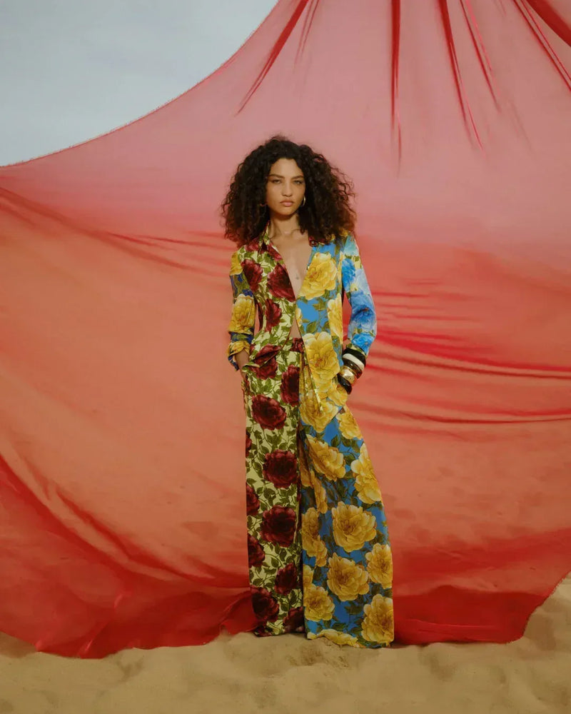 Mixed Floral Wide Leg Pants - MUMA WORLD