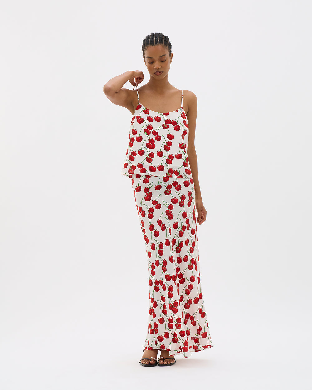 White Cherry Bias Maxi Skirt - MUMA WORLD  Skirt